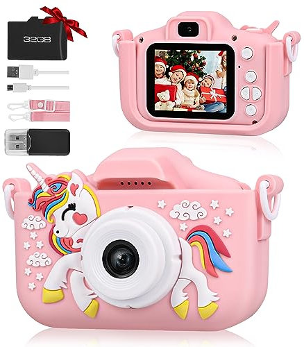 Children's Camera, 2.0 Inch Display Digital Camera Children, 1080P HD Anti-Drop Camera Children with 32GB SD Card, Birthday Gift for 3 4 5 6 8 7 9 10 11 12 Years Boys and Girls (A)