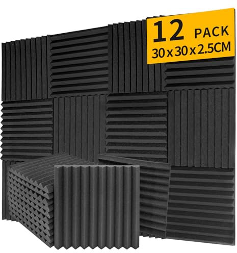 Saiqiang 12 Pack Sound Proof Foam Panels for Walls,1 X 12 X 12Acoustic Foam Panels,Acoustic Foam Panelsfor Sound Studio, Podcast Recording, TV Room (1 Inch 12 Pack, Wedge Black)