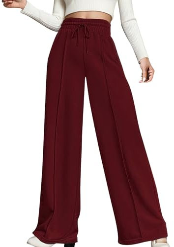 Generisch Höherwertig Damenhose High Waist Hose Mit Kordelzug Weites Bein Warm Hosen Damen Business Winterhose Elegant Outdoorhose Stretch Jogginghose Atmungsaktive Bequeme Relaxhose (TA-Red, XXL)