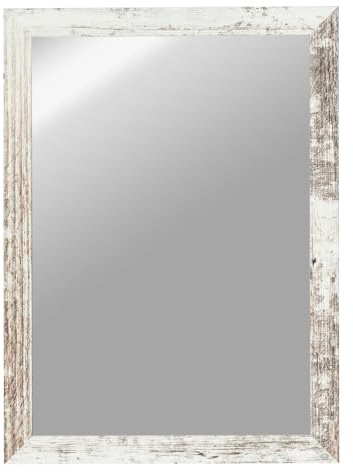 CLAMARO 'Vision' Specchio da parete 35 x 35 cm, realizzato su misura, bianco vintage, moderno specchio quadrato con cornice in legno MDF, con gancio in metallo e materiale di montaggio (orizzontale e