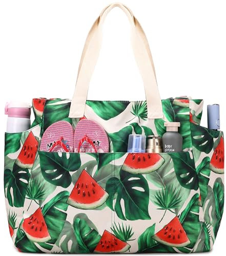 Makukke Strandtasche xxl Familie mit Reißverschluss Wasserdicht Badetasche Damen Sommer Beach Tote Bag Strand Tasche Pool Picknick