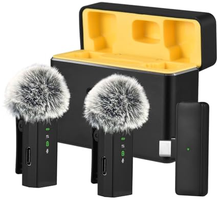 summina Ansteckmikrofon Drahtloses Mikrofon, professionelles Ansteckmikrofon, Clip-on-Mikrofone, Duale digitale Rauschunterdrückung, keine Verzögerung, Plug-and-Play, zwei Mikrofone für Live-