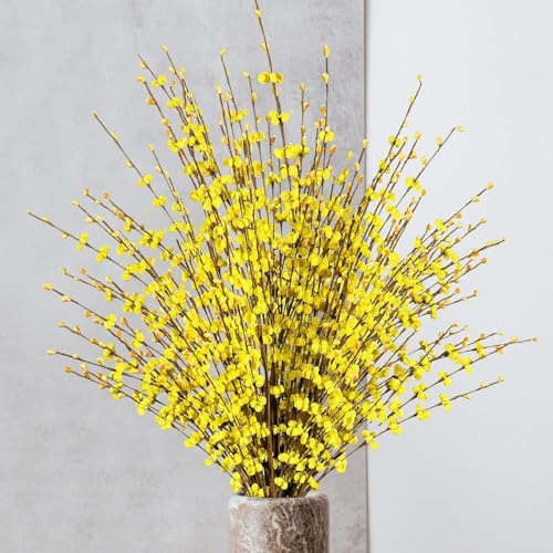 OUKEYI Künstliche Jasmin-Blumen, hohe künstliche Jasminpflanzen, trockene Zweige für Hochzeit, Zuhause, Party, Büro, Party, DIY-Dekoration, Gelb, 8 Stück