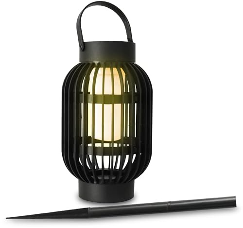 2in1 LED Laterne mit Flammen Effekt, 22 x 13 cm | zum Hängen oder als Gartenstecker, Garten Dekoleuchte, mit Aufhängung und Erdspieß, Deko Fackel Stecker Außen Beleuchtung