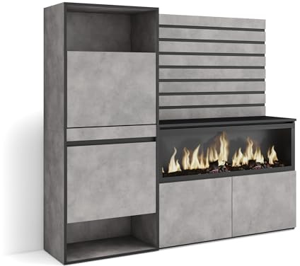 Skraut Home | Sideboard, Kommode | Aufbewahrungsschrank | 167x145x35 cm | Für Schlafzimmer, Zimmer | Elektrokamin XXL | Schuhschrank | Moderner Stil | Zement