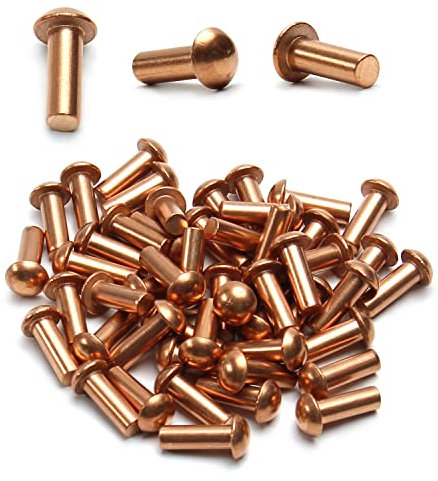 Rivetti solidi in rame per testa, 50 pezzi M5 Rivetti pieni in rame a testa tonda Fissaggio 0,2 Diametro x 0,55 Lunghezza for applicazioni elettriche Finitura in rame Tono rame(5 * 10mm)