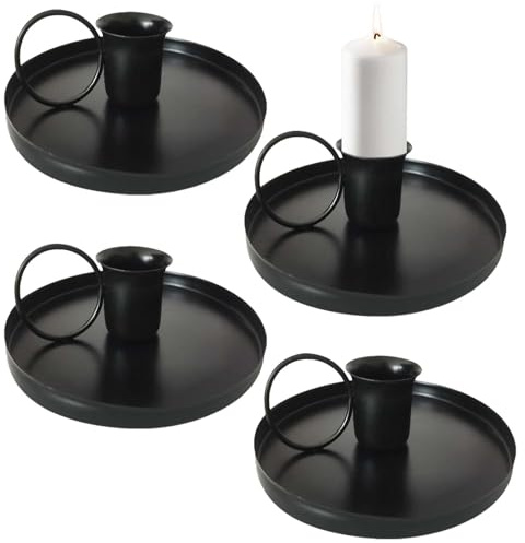4 Stück Hand Kerzenhalter, Eisen Klassik Handleuchter, Kerzenständer Vintage aus Gusseisen im Traditionellen Design für Stabkerzen und Tafelkerzen Esszimmer und Schlafzimmerdekoration
