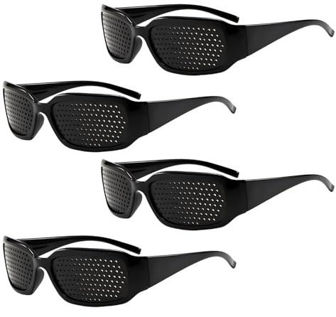 4 Stück Rasterbrille Pinhole Glasses, Augentrainer Lochbrille, Schwarze Rasterbrille für Sehvermögen-Verbesserung und Augenentspannung, Gitterbrille mit Faltbaren Bügeln für Augen-Training