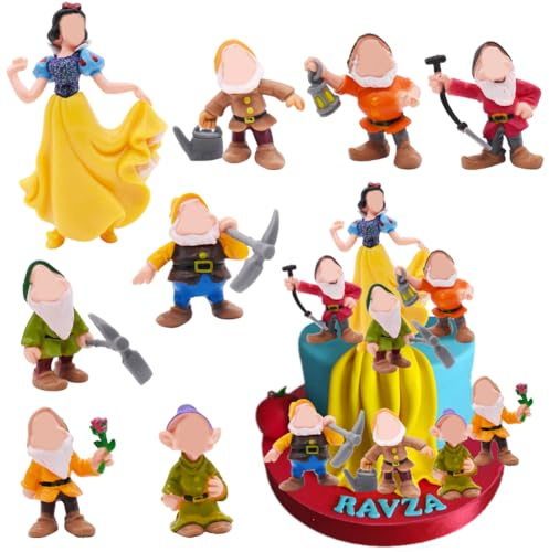 PLNVNVP 8Pcs Princesa Decoración de Tartas de Dibujos Animados Mini Figuras Cake Topper Princesa y los Siete Enanos Fiesta de Cumpleaños Pastel Decoración