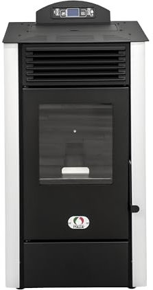 STUFE A PELLET ITALIA California 9 KW 5 Sterne | Pelletöfen Effizienz 92% Heizt 80m² Autonomie 20 Std. 5-Sterne-Zertifiziert Programmierbar 5 Kräfte Kompaktes Design 24 Monate Garantie Weiß