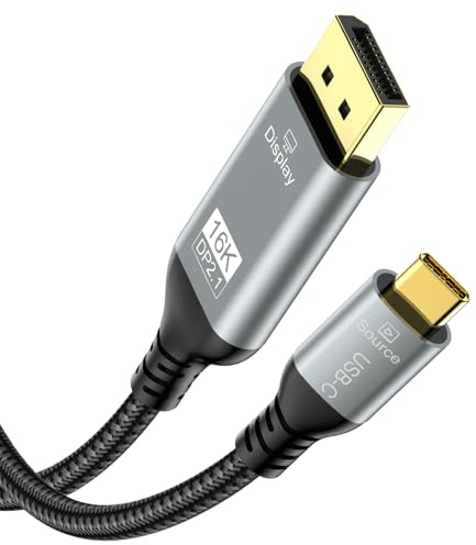 USB C auf DisplayPort 2.1 Kabel, 16K Type-C zu DP Adapterkabel 40Gbps, 2M | 16K@30Hz/ 8K@60Hz/ 4K@240Hz Display kompatibel mit MST/ Clamshell Modus, Typ-C zu DP 2.1 Kabel für Macbook, iPhone 16/15 Pro
