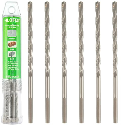 HLOFIZI 3/16 x 8 Masonry Drill Bits (6 Pack) Concrete Hammer Drill Bits Carbide Tipped, for Cement, Brick, Stone, 3-Flat Shank