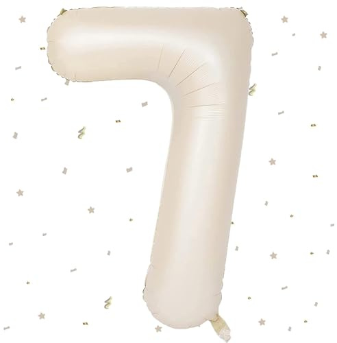 Beige Luftballon 7,Zahlen Luftballon Beige,40 Zoll Weiß Creme Folienballon 7，101cm Sandweiß Zahlenballon 7 Helium Ballon Luftballon 7 Geburtstag für 7 Jahre Geburtstagsdeko Kinder Mädchen Junge