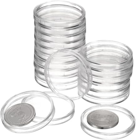sourcing map 20 Pcs 35mm Silver Dollar Coin Holders, Plastic Coin Capsule Covers Acrylic Clear Round Coin Collection Supplies Container for Silver Coin Protectors or NFC Tag