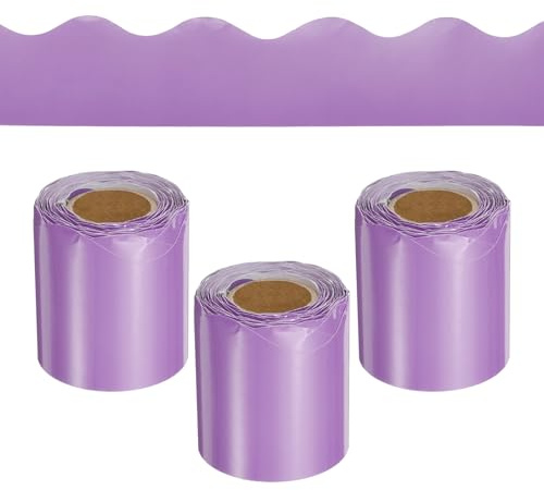 QUARKZMAN 3 Rollos de Borde para Tablón de Anuncios 98.4 Pies Borde Festoneado Decorativo Enrollable para Decoración de Tablón de Anuncios en Casa, Aula u Oficina, Morado