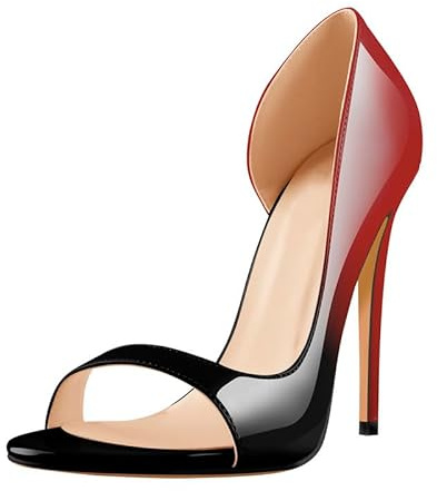 Meinabsatz - Escarpins classiques pour femmes - Talons hauts Stiletto - Chaussures ouvertes à bout rond - Vernis, Noir et rouge., 37 EU