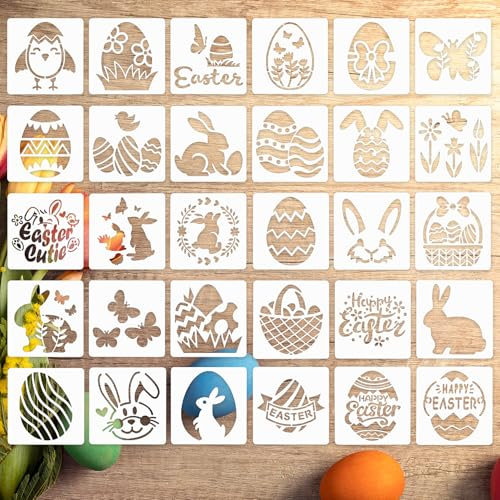 30 Stuck Ostern Schablonen, Oster Malschablonen Osterei Hase Schablone Ostern Basteln Schablonen Malen Ostern für Scrapbooking Zeichnen Wand Boden Dekor DIY Steinmalerei Kunstprojekte
