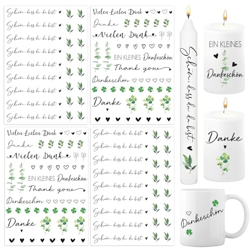BOOMTOP 4x Kerzen Tattoos Folie Danke Kerzentattoo Schön, dass du da bist Kerzenfolie Sprüche Sticker Kerzensticker Dankeschön Geschenk für Kerzen Tasse Kerzensprüche für Hochzeit Taufe Kommunion