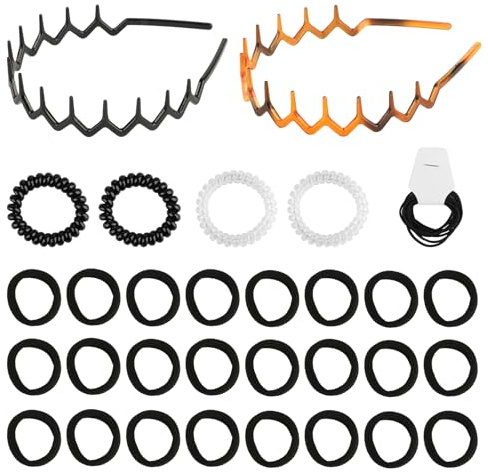 2 STK Zickzack Haarreif, Zick Zack Haarreif, Haarreifen Damen Männer Herren Schwarz Bernstein, Haarkamm Haarband, Stirnband Stirnbänder für Sport Fitness Zig Zag Headband, mit 64 Haarbänder