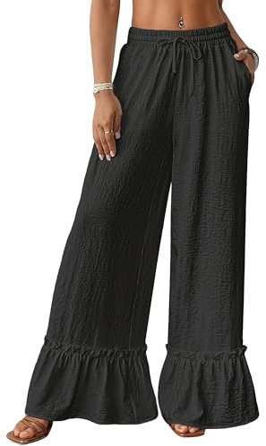 Bsubseach Wide Leg Pants Woman High Waist Palazzo Pants Flowy Casual Trousers Beach Vacation Outfits Black L