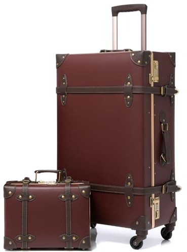 Urecity Koffer Vintage mit Rollen Trolley Koffer Reisekoffer Leicht Retro Hartschalen Koffer 2-Teilig mit 12 Zoll Kleines Köfferchen (Karamellbraun, S(12)+L(26))