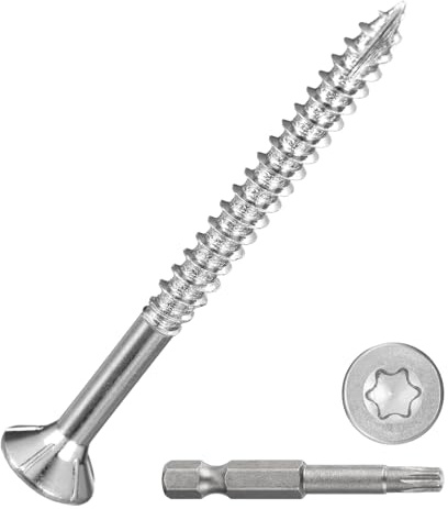 DTGN #8x2 Deck Screws - 500Pack - Good for Decks, Fences, Frames, Farms, Outdoor Furniture - Carbon Steel Wood Screws W/ T25 Torx Star Drive Bit - Silver