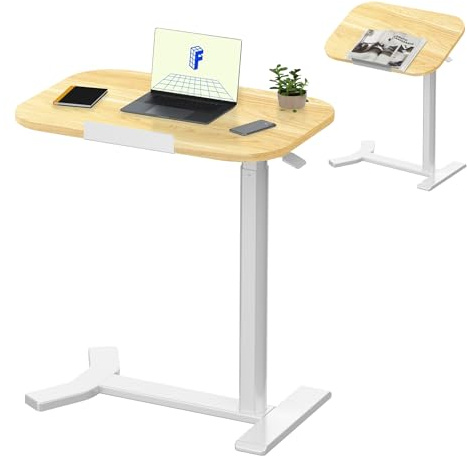 FLEXISPOT Overbed Table with Wheels, Adjustable Height Bedside Table, Rolling Laptop Desk for Bed Sofa, Small Standing Desk 60 x 40 cm, Mobile Computer Cart, H5 Maple