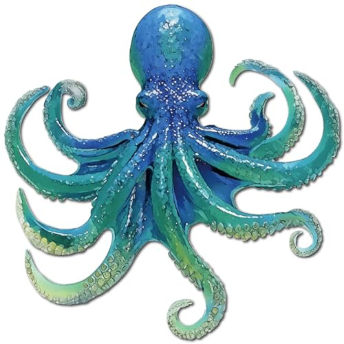 CREATCABIN Metall Oktopus Wandskulptur Aufhängen Ozean Motiv Lebendige Farben Meereslebewesen Tiere Rustikales Ornament Kunstdekor Schild Für Veranda Wohnzimmer Zuhause Büro Garten Balkon 30x30cm
