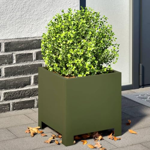 HaoChrymec Macetas de Acero Verde Oliva, 2 Unidades, 30 x 30 x 30 cm, Resistente a la Oxidación, Jardineras de Balcón, Macetas para Huerto Urbano