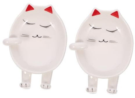 Warmhm Ceramic Spoon Rest and Pot Lid Holder Chopstick Tray Red Ear Cartoon Design Kitchen Utensil Stand 2pcs Sturdy Countertop Kitchen Accessory for Soup Spoon Ladle Storage
