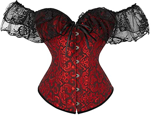 FeMereina Corsé para mujer con mangas de encaje, corpiño con cordones, corsé y lencería moldeadora
