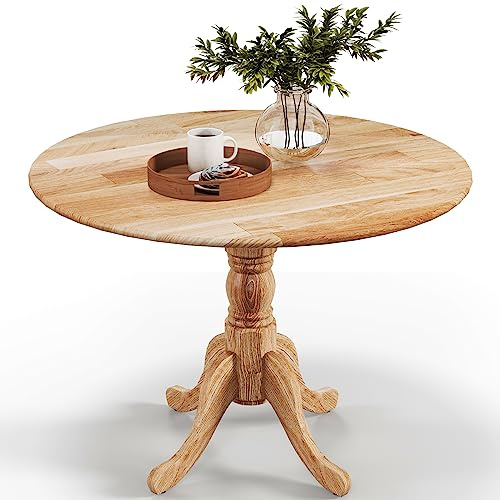 LIFEZEAL Table de Salle à Manger Ronde pour 4 Personnes, en Bois d'hévéa avec Base sur Socle, Meubles de Salon de 100 cm, pour Salle à Manger, Salon et Bureau, Charge 100 kg (Naturel)