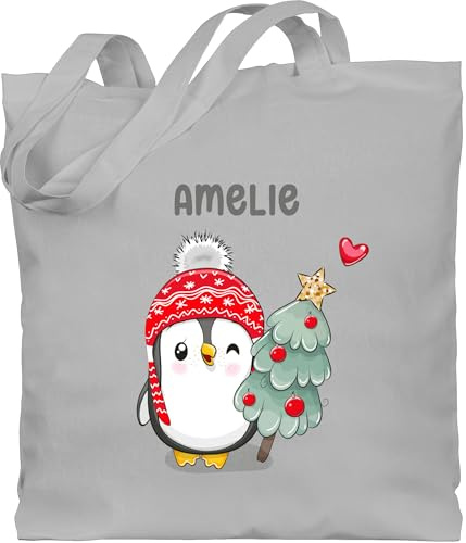 Geschenk mit Namen personalisiert by Shirtracer - Baumwolltasche - Süßer Pinguin Geschenk mit Name personalisiert Weihnachten I Weihnachtsmotiv Pinguin I Weihnachtsgeschenke Pinguine