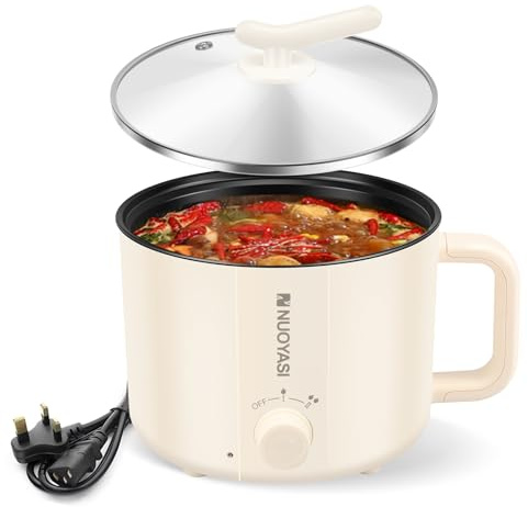 Small Electric Hot Pot, UK 220 V 1.8 L Round Mini Hot Pot with Overheat Boil Dry Protection, Nonstick Noodles Cooker 2 Mode for Soup Porridge Pasta Steak Fried Eggs (Single Layer)