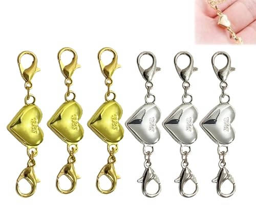 6-Piece Magnetic Necklace Clasps & Closures Set with Double Lobster Clasp Extenders for Jewelry Making (Gold, Silver)