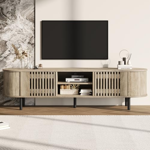 Merax Mueble para TV de 160 x 40 x 47 cm, armario bajo con 2 armarios, color nogal, mesa de televisión, diseño minimalista, soporte para TV de 65 pulgadas, muebles de salón