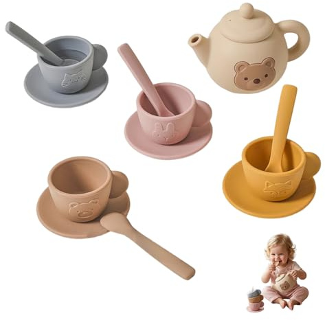 TusaMer Tea Sets for Toddlers 3-5, Educational Tea Party Set with Silicone Teapot, Cups, Coasters with Serving Spoon for Girls and Boys