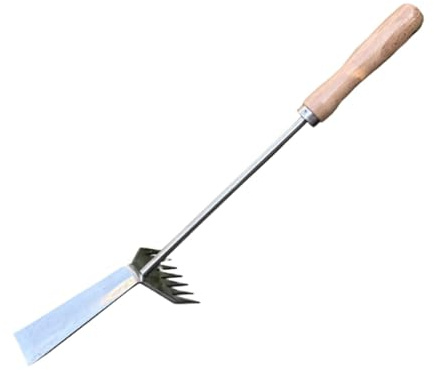 ZGUZMCMK Unkrautstecher Ergonomischer Unkrautentferner Handweeder Garten Multifunktionales Gartenwerkzeug Pflanzenzieher Aus Rostfreiem Stahl für Rasenpflege O, Holzgriff