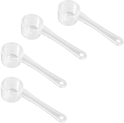 ACKKOR Juego de 4 Cucharas Medidoras en Gramos, Cucharas Dosificadoras de Plástico Transparente con Escala de 2g, 3g, 4g, 5g para Repostería, Café, Polvos y Uso Doméstico