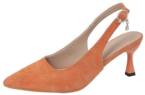 Elegantes zapatos de tacón de tweed para mujer, 7 cm, punta puntiaguda, para trabajo y fiesta, cómodos zapatos de baile festivos, zapatos de tacón alto, zapatos de pies anchos para mujer, naranja, 40