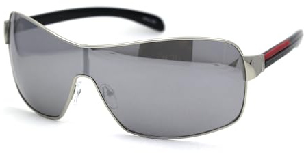 SA106 Mens Italian Designer Fashion Wrap Shield Sport Pilot Sunglasses Black - Silver Mirror