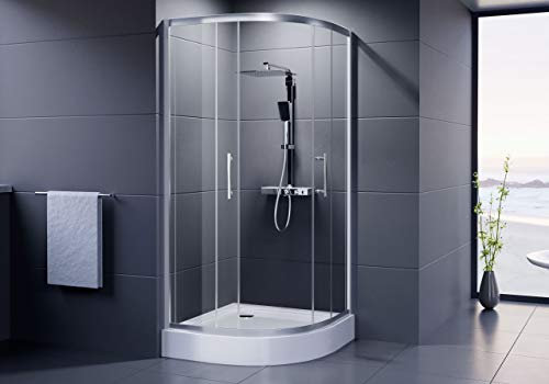 DUSAR Duschkabine Economy Runddusche 90x90 x 185 cm Höhe Viertelkreisdusche Radius 550 mm Halbkreisdusche Dusche rund mit ESG-Einscheibensicherheitsglas 90 bzw. 900 mm breit
