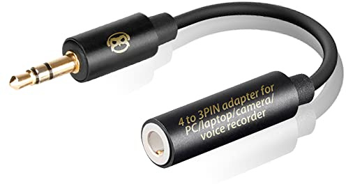 TRRS to TRS Aux Male to Female Adapter Stereo - TRRS Adapter for iPhone and Android - Microphone 3.5mm Jack Adapter - Male Female Adapter for Lavalier Lapel Microphone
