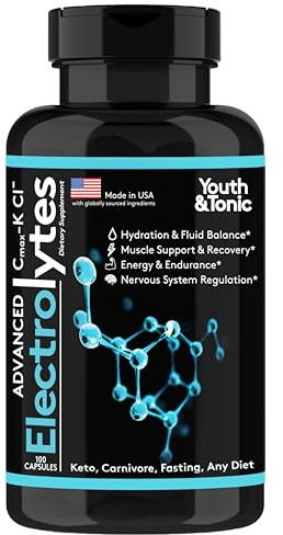 Complete Electrolyte Supplement Pills High Absorption | Cmax Potassium Chloride Magnesium Sodium Calcium Zinc | Boost Endurance Muscle Recovery Mental Focus | Salt Electrolytes Tablets | Keto Friendly