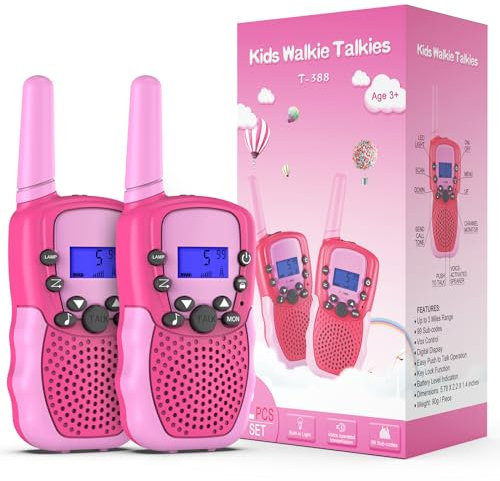 Kearui Spielzeug 3-12 Jahre für mädchen, Walkie Talkies für Kinder 8 Kanal Funkgerät mit VOX Funktion LED Taschenlampe, 3 Meilen Reichweite für Abenteuer im Freien, Camping, Wandern (Rot Rosa)