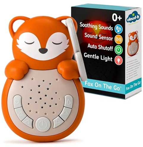 Cloud b Sweet Dreamz Fox – Maschine mit weißem Rauschen & Nachtlicht für Kinder – 4 weißes Rauschen & 4 Schlaflieder, intelligenter Sensor | beruhigende Geräusche lindern Angst vor Dunkelheit