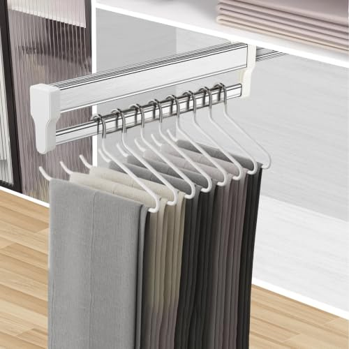 MAFAGE Barra Armario Extensible, Pantalonero Extraible para Armario 547 mm | Barra para colgar ropa, perchas ropa para Organizar Ropa y Pantalones, carga 25 kg, acero pesado,slencioso, ahorrar espacio