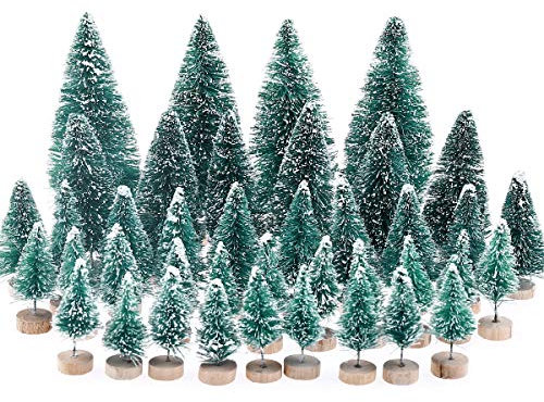 40pcs Mini Albero di Natale Mini Sisal Snow Frost Alberi con Base in Legno per la Domestica Festa di Natale Decorazione