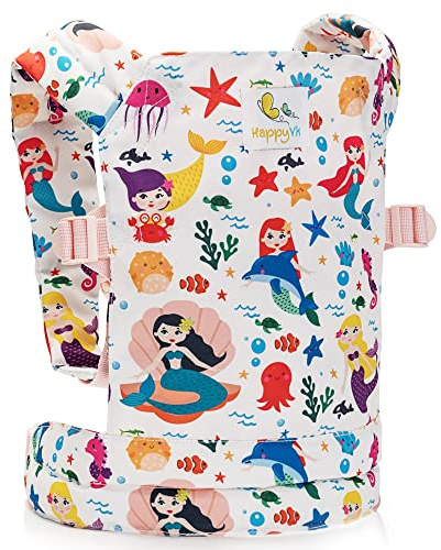 HappyVk- Mochila Portamuñecas de Juguete para Niños Pequeños, Porta Muñecas- Muñeca Transporte Delantera y Trasera- Con bordado de Sirena
