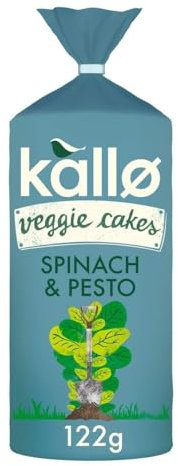 Kallo Spinach & Pesto Veggie Cakes, Lentil & Pea Puffed Crackers Made From Plants, Low Fat Healthy Snacks for Adults & Children, Vegan Friendly, Gluten Free, No Artificial Flavours